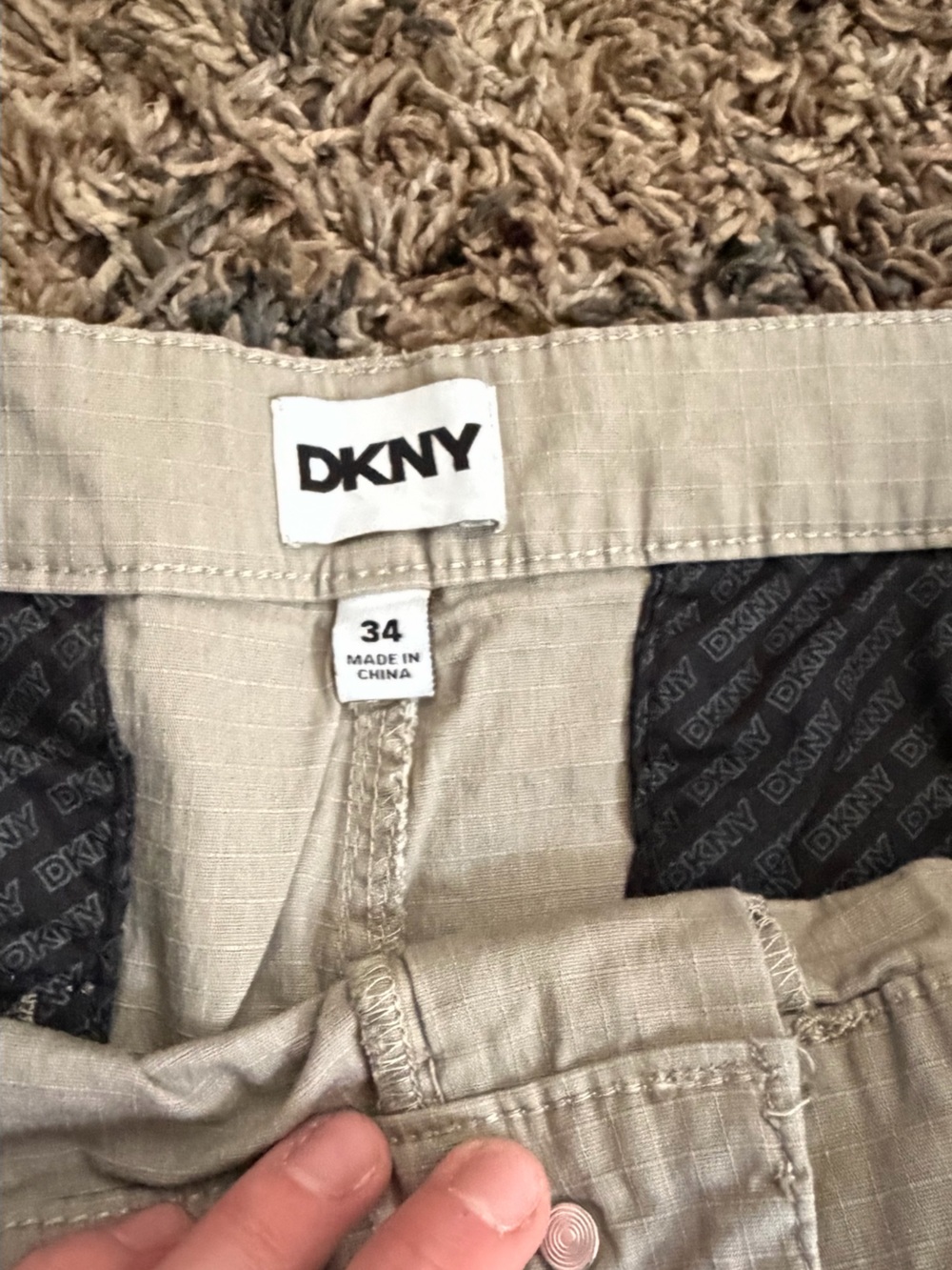 DKNY Beige/Tan Men's Casual Pants with Logo Waistband